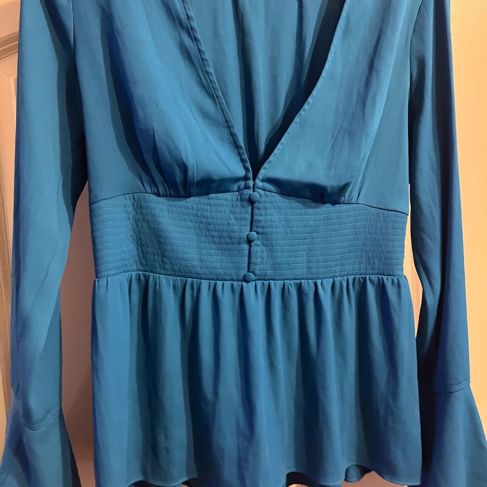 bebe Teal V-Neck Blouse and Red tennis dress